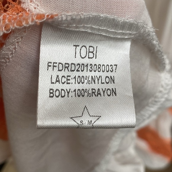 Tobi Lace Sun Dress Womens M Trapeze Boho Mini orange white sheer FairyGoth Y2K - Picture 6 of 7